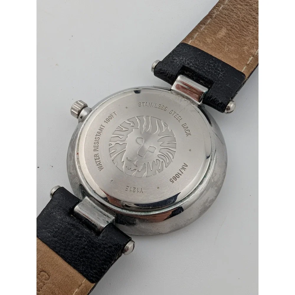 Anne Klein Watch Women 34mm Silver Case Black Leather Band AK/1065 New Battery